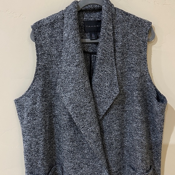 Tahari Wool blend Charcoal Gray black Textured longline Vest pockets Sz 1X - Picture 4 of 15